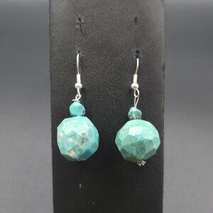 Silver Plated Faceted Turquoise Stone Dangle Earrings A6767
